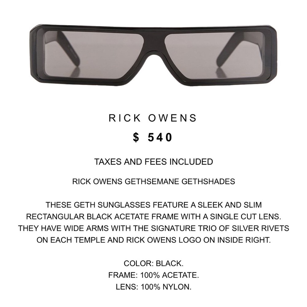 Rick Owens Black Rectangular Sunglasses - image 3